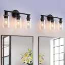 DLLT 3-Light Bathroom Light Fixtures: Set of 2 Black Modern Vanity Lights with Clear Glass Shade - 18.51" Bathroom Wall Lamp for Mirror Kitchen Living Room