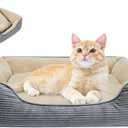 Miguel Washable Cat Beds for Indoor Cats with Removable Cushion/Pillow, Easy to Wash Small Dog Bed with Side, Large Rectangle Kitten Bed Cuddle Puppy Bed with Anti-Slip Bottom, Gray 20 Inch