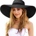 Senker Fashion Sun Hats for Women Oversize Wide Brim Straw Beach Hat Floppy Foldable Roll-Up Summer Vacation UPF 50+, Large