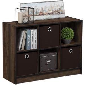 Furinno BASIC Book Shelf, 6-Cube Bookshelf with Open Shelf, 3 x 2 Bookcase with Storage Bins, Closed Back, Horizontal, 11.9 x 31.6 x 23.6, for Living Room, Bedroom, Home Office, Columbia Walnut