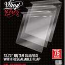 Resealable Record Outer Sleeves, Crystal Clear Premium Vinyl Record Sleeves | 12.75" X 12.75" Album Outer Sleeve, 3 Mil Premium Vinyl Sleeves, Album Protection with Flap (75 Pack)