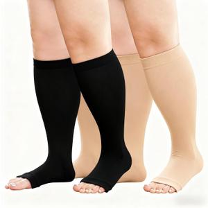 Plus Size Compression Socks: 2 Pairs Wide Calf Compression Toeless Stockings for Men Women - Open Toe 20-30 mmHg Compression Hose Support for Travel Nurses L/XL Size