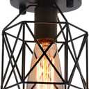 Semi Flush Mount Ceiling Light, Hallway Light Fixtures Ceiling Mount,E26/E27 Base Black Industrial Metal Cage Light Fixtures Ceiling for Farmhouse Kitchen Bedroom Hallway Garage Porch (1)