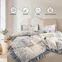 Oli Anderson Floral Comforter Set King Size, 5 Piece Vintage Botanical Print Bedding Set, Farmhouse Lightweight Bed in a Bag with 1 Ruffle Flowers Comforter, 2 Pillowcases, 2 Pillows (Blue, King)
