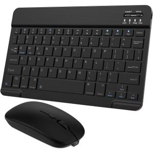 Ultra-Slim Small Bluetooth Keyboard and Mouse Combo Portable Rechargeable Wireless Keyboard for Android Tablet Cell Phone Samsung Smartphone iPhone iPad mini Pro Air 10.2 10.9 11 12.9 13 inch (Black)