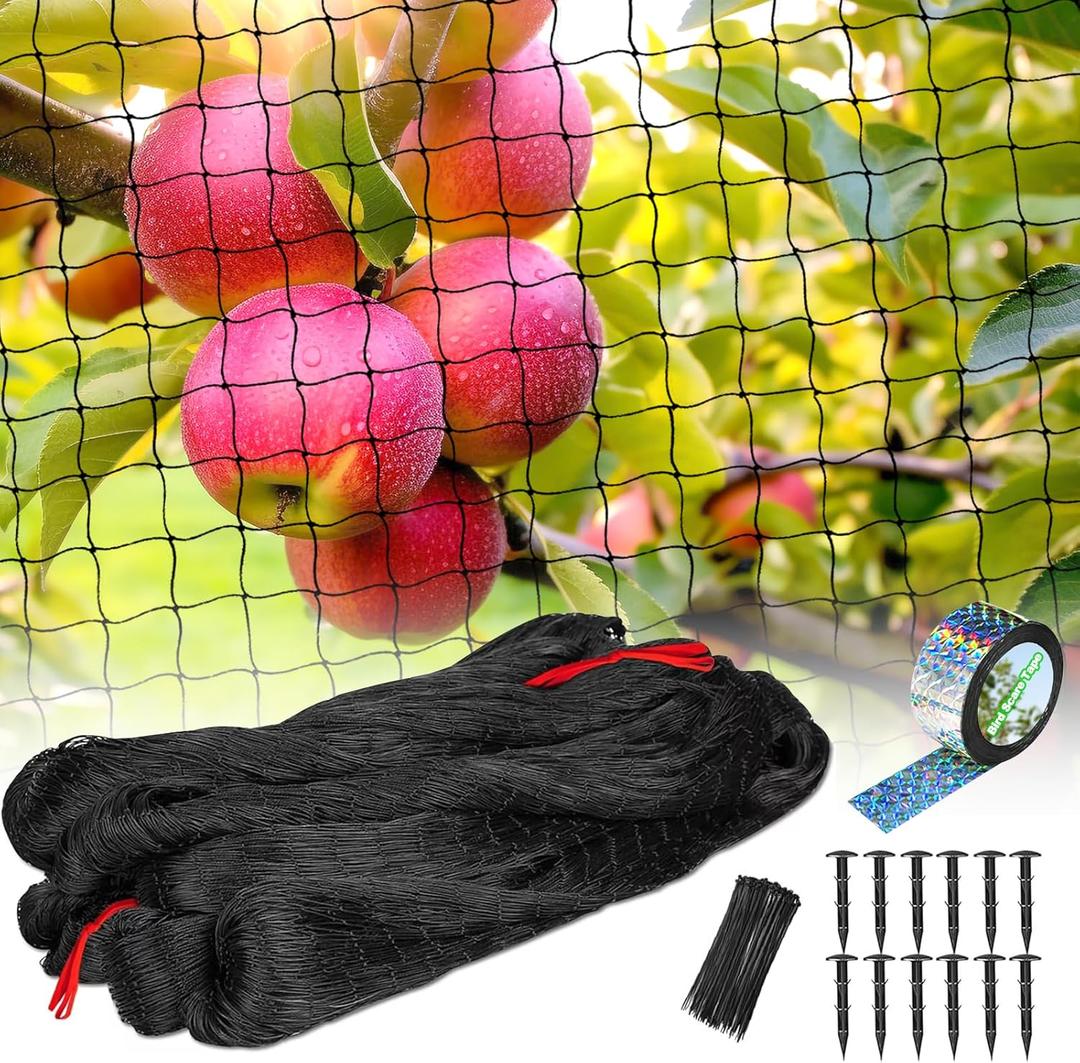 50'x50' with 2" Mesh Bird Netting for Chicken Coop with Bird Scare Tape, Hawk Nettings for Chicken Run, Heavy Duty Poultry Nettings Chicken Netting Roof Deer Net