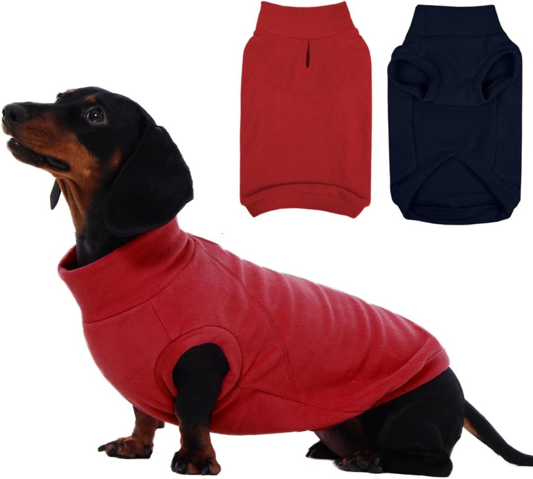 IECOii 2 Pack Dog Sweater Boy Girl - Soft, Dachshund Stretchy Fleece Sweaters with Leash Hole for Fall & Winter, Medium Dogs Coats Ideal for Home, Trips, and Walks (Size L, Blue & Red) (Large(Chest Girth: 16.9"))