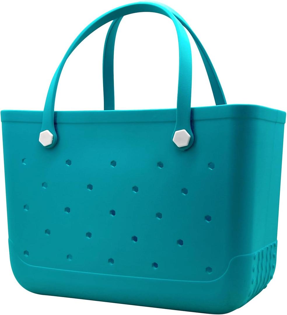 X-Large Waterproof Sandproof Rubber Beach Tote Bag with Zipper Pocket and Phone Kickstand Cup