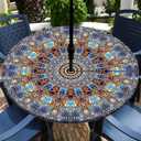 Buwuta Outdoor Tablecloth with Umbrella Hole Waterproof Round Fitted Tablecloth with Elastic Zippered Wipeable Table Cloth Round Cover for Picnic, Patio,Garden Fits to 40"-44" Patio Tables