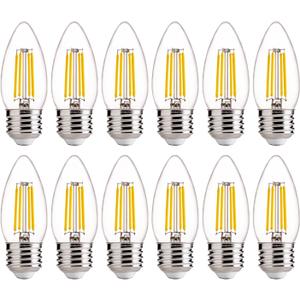 FLSNT 60W Equivalent LED Chandelier Light Bulbs, Dimmable LED B11 E26 Candelabra Base Bulbs, 3500K Natural White, 550LM, 12 Pack UL,CA65 Listed.