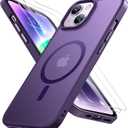 Miracase Magnetic for iPhone 14 Case 6.1 inch (Compatible with MagSafe)with 2X Screen Protectors Military-Grade Protection, Anti-Fingerprint Translucent Matte Phone Case Cover, Dark Purple
