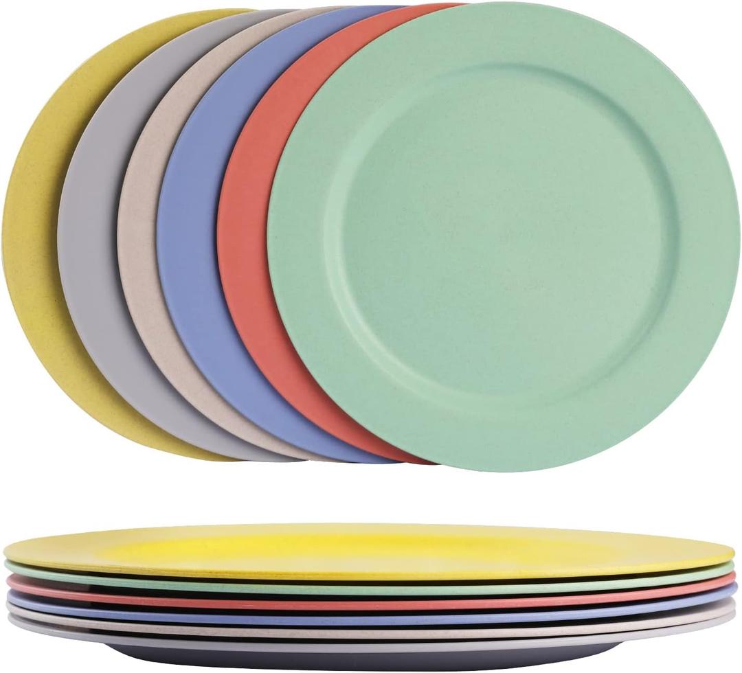 greenandlife 10inch/6pcs Dishwasher & Microwave Safe Wheat Straw Plates - Lightweight Reusable Unbreakable Dinner Plates, Non-toxin, BPA Free and Healthy for Kids & Adults (6colors-Flat)