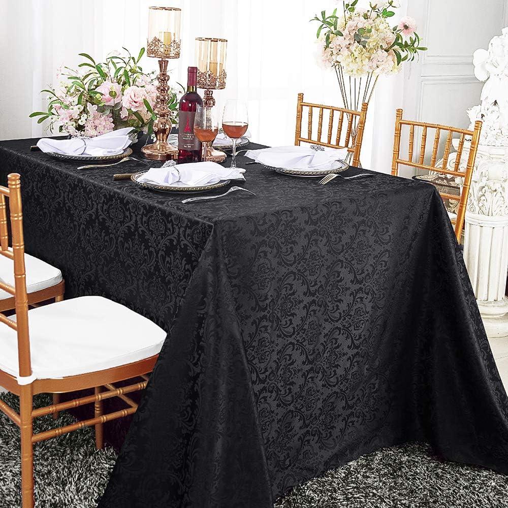 72 Inch x 120 Inch Rectangular Jacquard Damask Polyester Tablecloths Table Cover Linens for Restaurant Kitchen Dining Wedding Party Banquet Events - Black