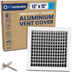 12" x 12" (Duct Opening) Register Vent Cover  Adjustable Single Deflection Aluminum HVAC Grille for Heater, Decorative Ceiling Wall Air Supply Multi-Shutter Damper  Durable & Rustproof ACLAMINAIRE