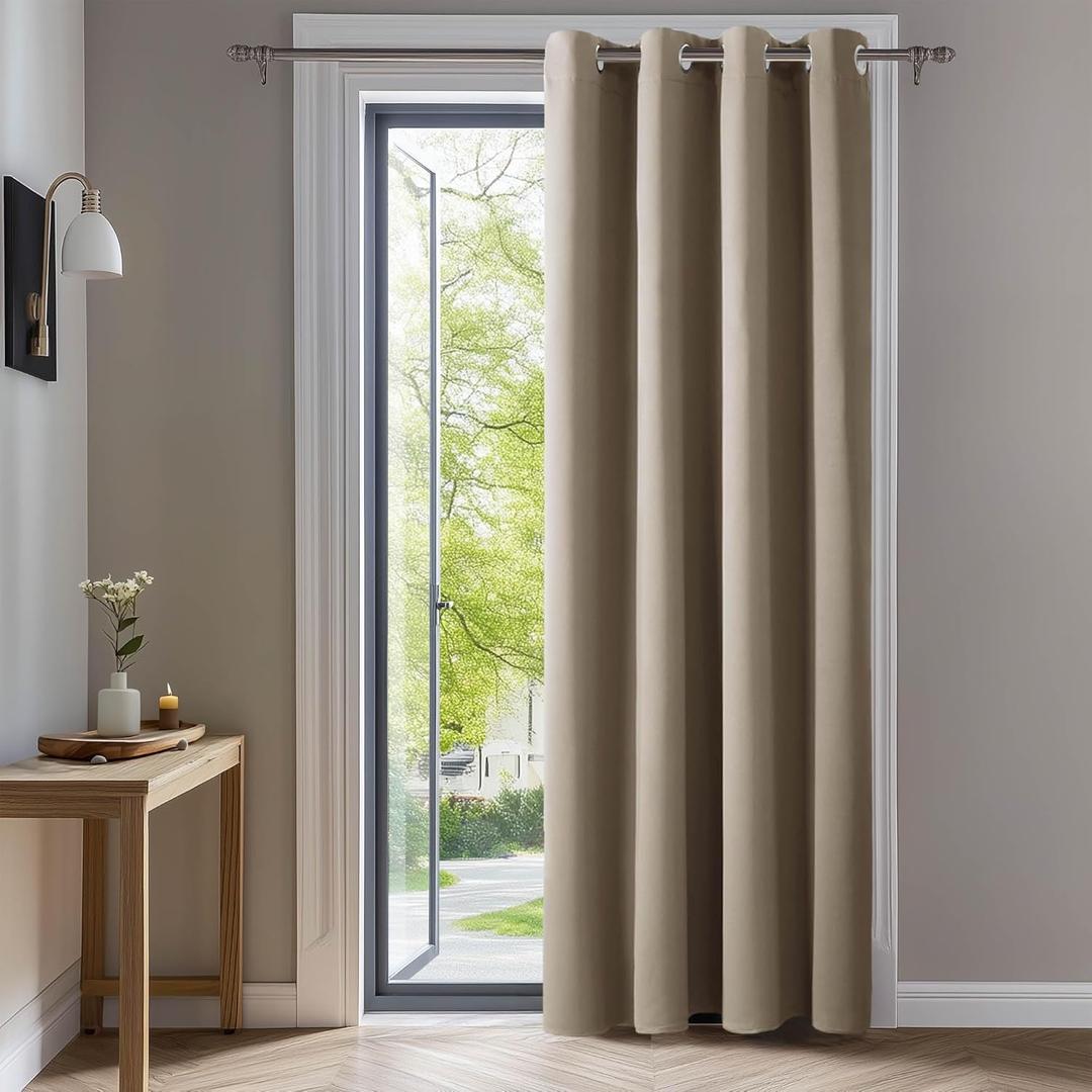 Deconovo Blackout Curtain Panel  Solid Grommet Top, Thermal Insulated & EnergySaving, MachineWashable Room Darkening Window Treatment for Bedroom & Living Room, 1 Panel, Khaki, 42W x 63L