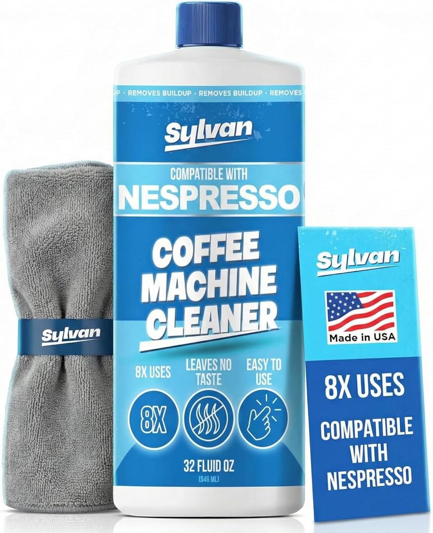 Descaling Solution Compatible with Nespresso Vertuo | Free Cleaning Cloth | 12 Month Supply | Made in the USA | Descaling Kit for all Nespresso Machines | 32 Oz | Coffee Machine Cleaner and Descaler