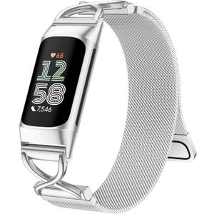 JKD X-Shape Metal Band Compatible with Fitbit Charge 6/ Charge 5 Bands for Women Men, Soft Stainless Steel Mesh Loop Strap Bracelet Wrist Band Replacement for Fitbit Charge 5/ Charge 6 Fitness Tracker (1-Silver)