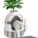 Gimars Hidden Litter Box with Faux Plant, Stainless Steel Litter Box Enclosure, 18.9" L x 18.9" W x 21.7" H Decorative Cat Litter Box Furniture, Odor Control, Easy to Clean