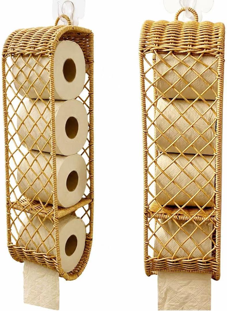 Wall Mounted Toilet Paper Holder, Bathroom Tissue Roll Storage Organizer, Rustic Woven Toilet Paper Rack for Home, Apartment, Farmhouse, Hotel & Guest Bathroom