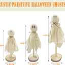 Halloween Ghost Decor - 3PCS Primitive Wooden Ghost Kit for Farmhouse Table Centerpieces Shelf Mantel Kitchen Decor (Set of 3, Natural)