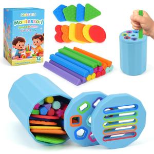 Shape & Color Sorting Montessori Baby Toddler Toys for 1 2 3 Years Boys Girls, Silicone Montessori Toys for 1 Year Old, Fine Motor Skills Sensory Toddlers Toy 1 Year Old Girl and Boy Gift,2 In 1