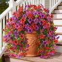 Artificial Flowers for Outdoor Faux Hanging Plants Spring Outside Decor | 2 Bundles Fake Silk Flowers Realistic Outdoor Flowers No Fade UV Resistant Porch Patio Window Yard Balcony Garden Decoration