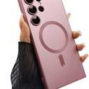 ankofave Magnetic for Samsung Galaxy S23 Ultra Phone Case for Women/Men, Matte Luxury Soft Metallic Luster Design with Camera Lens Protector, Shockproof Anti-Scratch Phone Case 6.8"-Pink