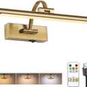 Tassuowell Wireless Picture Lights for Wall Rechargeable, Battery Operated Art Light for Paintings, 3CCT Dimmable, 15.7" Brass Finish with Remote, Rotatable Gallery Light for Pictures Display