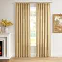 Aersas Gold Pinch Pleated Linen Curtains 84 Inch Length 2 Panels for Living Room Bedroom Semi Sheer Window Curtain Boho Neutral Back Tab Pinch Pleat Drape with Hooks 40x84