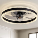 Caged Ceiling Fan Light with Remote, 21" Small Flush Ceiling Light with 3 Enclosed Blades and 6 Wind Speeds for Bedroom, Living Room (1095 Black)