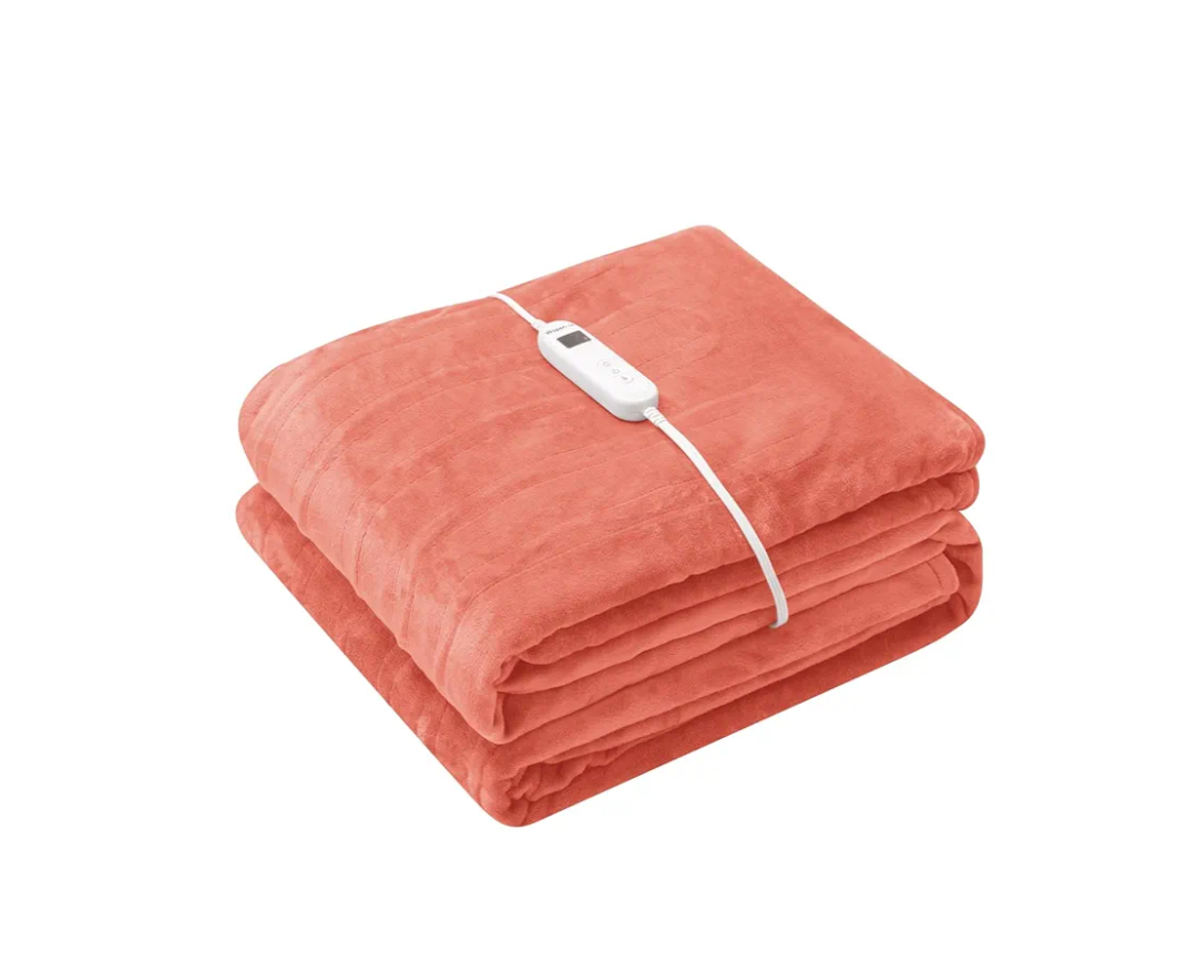 Wapaneus Foot Pocket Heated Blanket Electric Throw with 10 Heating Levels and 4 Timer Settings 4 Hours Auto Shut Off, Flannel Fast-Heating Heated Throw 50" x 60", Machine Washable, Pink