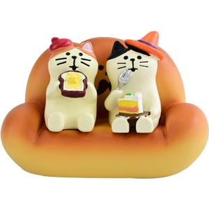 2Pcs Cute Mini Cat Figurine with Bread Sofa Resin Cat Figure for Office Home Decor - Cute Cat Gift for Cat Lovers