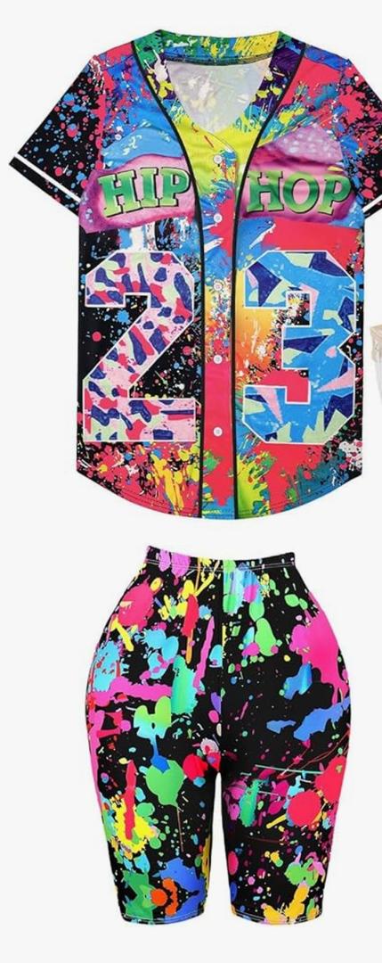 80s 90s Outfit for Women, Unisex Hip Hop Costume Baseball Jersey Shirt Yoga Pants Bucket Rapper Accessories XL, Splash Black