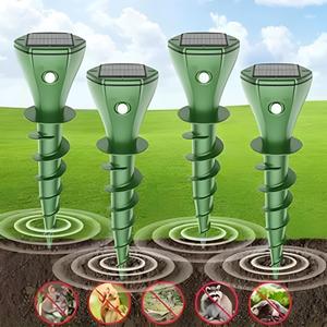 4 Pack Mole Repellent Stakes - Solar Powered Waterproof Ultra Sonic Spikes - Get Rid of Vole, Snake, Groundhog, Gopher - Repeller for Lawns Garden & Yard