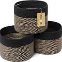 MiniArk Small Basket for Organizing | Cube Shelf Closet Storage Baskets | 9.79.77.1 | Woven Rope Gift Basket | Nursery | Round 3 Packs Black Brown