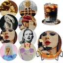 8 PCS Singer Diamond Art Coasters Kits, Pop Star Diamond Painting Coasters with Holder Set of 8, DIY Drink Coasters Art Crafts Supplies for Adults Cup Mat for Home Decor House Warming Gifts Non-Slip