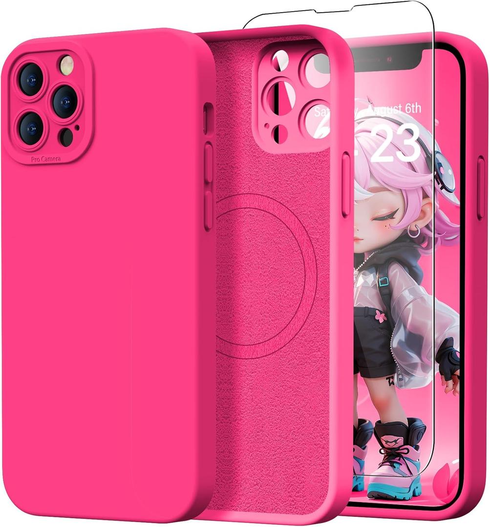Designed for iPhone 13 Pro Case - Upgraded Enhanced Camera Protection - Soft Microfiber Lining Inside - Liquid Silicone Shockproof Protective Phone Case 6.1" for Men Women Girls - Hot Pink