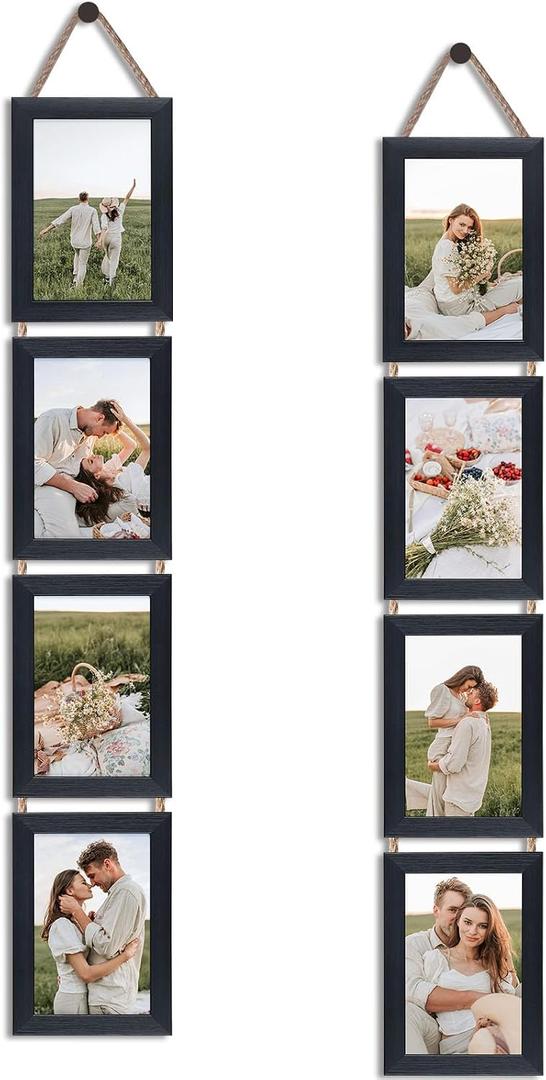 QUTREY Black 4x6 Hanging Picture Frames Set of 2, 4 Openings Collage Photo Frames for Vertical 4 by 6 inch Pictures for Wall Decor