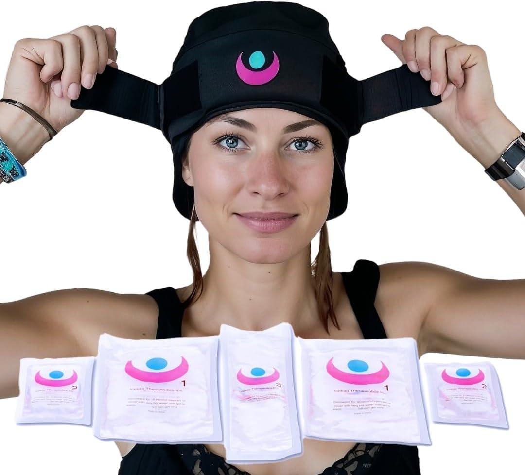 Cold Cap for Migraine Relief & Chemo, Longer Lasting Cold Swappable Gel Packs, Adjustable Compression, Class 1 Medical Device for Scalp, Concussion Relief, Chemo. Fitted Sizes, Machine Washable (Large (up to 22"))
