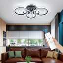 Modern Ceiling Light, 6 Rings Black Dimmable Flush Mount Ceiling Light with Remote, Acrylic Close to Ceiling Lighting Fixture for Living Room Dining Room Bedroom Kitchen (Black, 6 Heads)