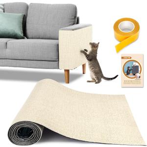 Cat Scratch Couch Furniture Protector, 90" x 16" Trimmable Anti-Scratch Couch Protector from Cat Claws with Double Self-Adhesive Carpet, Great for Sofa & Indoor Wooden Furniture (Off White)