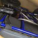 Medline Lightweight Foldable Transport Wheelchair with Handbrakes and 12-Inch Wheels, Blue Frame, Black Upholstery