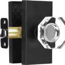 Octagon Passage Clear Glass Door Knobs Interior, Matte Black Crystal Door Knobs for Hall/Closet