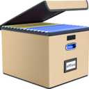Huolewa File Organizer Box with Lid, Collapsible File Folder Organizer for Office Document Storage, Filing Box with Plastic Slide for Letter/Legal Size Hanging Files (Brown)