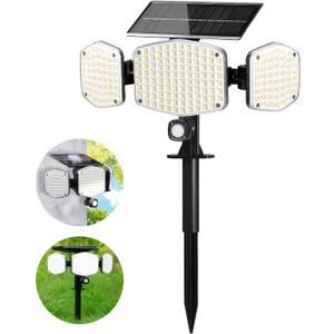 Solar Motion Lights Outdoor with Stake, 208 LED Super Bright 270 Illumination Security Flood Lights for Outside Garden Porch Pathway, 3 Modes, IP65 Waterproof, In-Ground or Wall Mount (Pack of 1)