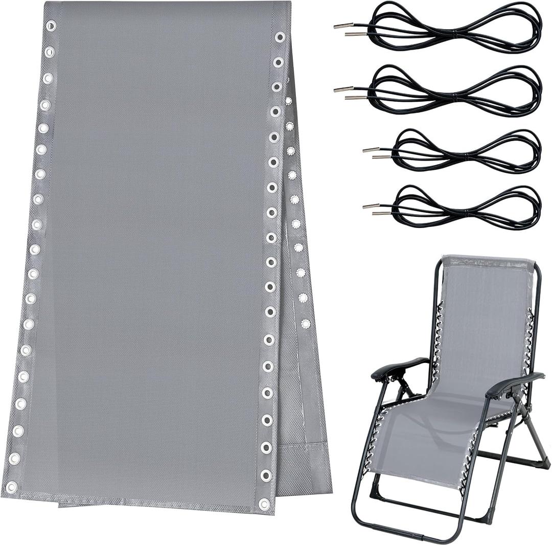 Ostlttyn Zero Gravity Chair Replacement Fabric with Cord Kits, 17inch Wide Repair Cloth with Replacement Bungee Cord for Anti Gravity Chairs Patio Lounge Chair Lawn Beach Sling Chair, Light Grey