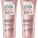 L'Oreal Paris Sulfate Free Bond Repair+ Shampoo, Hair Shampoo with Bond + Amino Acid Complex, Strengthens and Repairs Damaged or Color Treated Hair,EverPure,6.8 Fl Oz,(Pack of 2)
