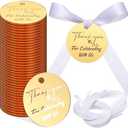 100 Set Gold Acrylic Thank You for Celebrating with Us Tags, with String Round Gold Mirrored Favors Labels, Thank You Gift Tags for Baby Shower Birthday Wedding Bridal Shower for Guests