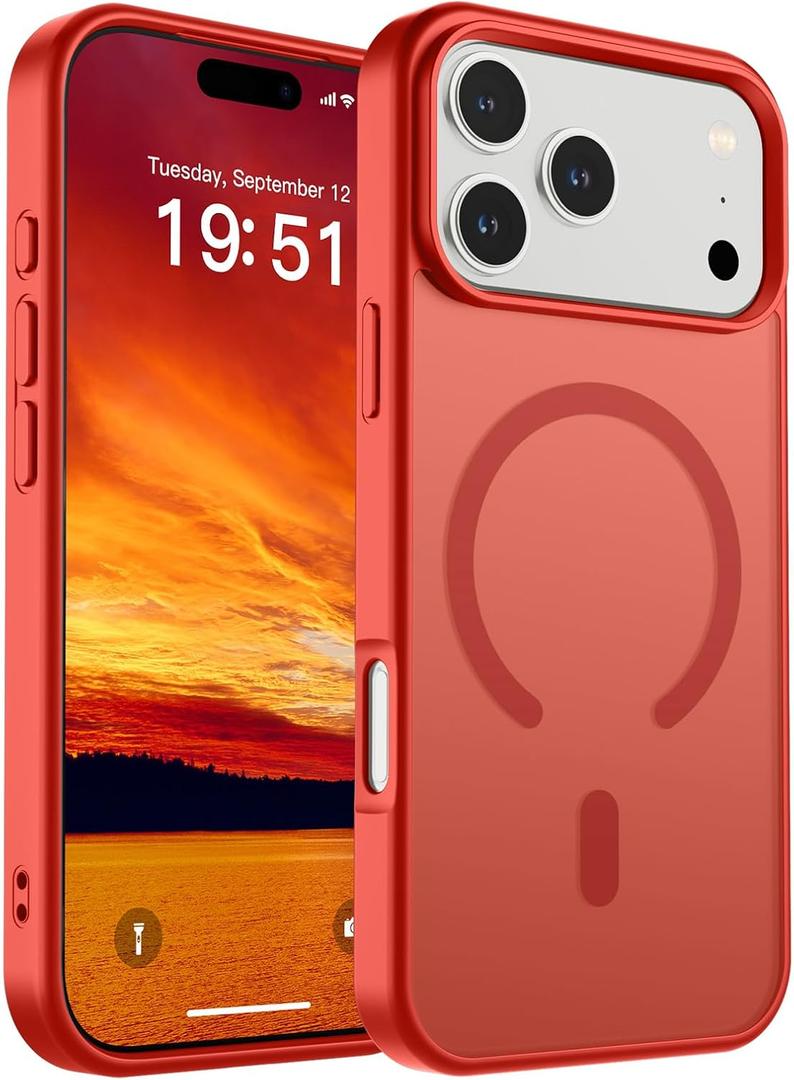 SUPFINE Magnetic for iPhone 17 Pro Max Case (Compatible with MagSafe)(Military Grade Drop Protection) Translucent Matte Shockproof with Anti-Fingerprint Phone Cover 2025,Red