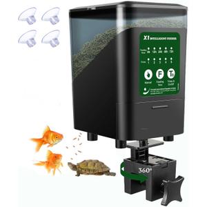 Large Automatic Fish Feeder, 14 Fl.Oz Patented Revolutionary Design Aquarium Food Tank Dispenser with Timer, Auto Feeding Moisture-Proof Electric Adjustable Battery Operated Feeders for Holidays